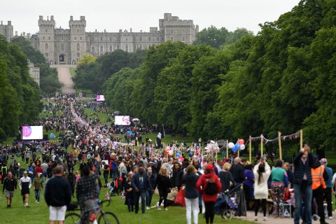 People gather outside Windsor Castle for the Big Jubilee Lunch there on Sunday.
