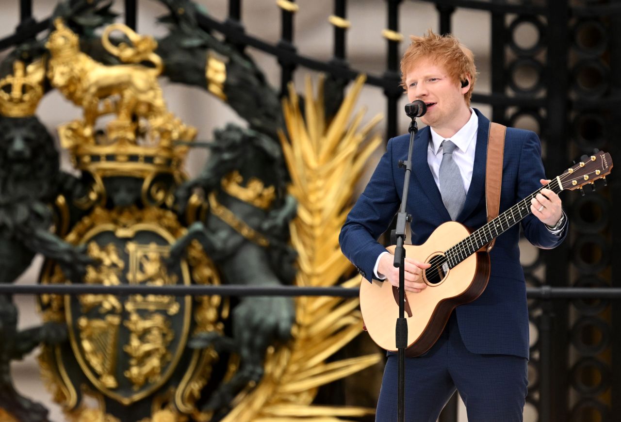 Ed Sheeran performs before the Queen's appearance.