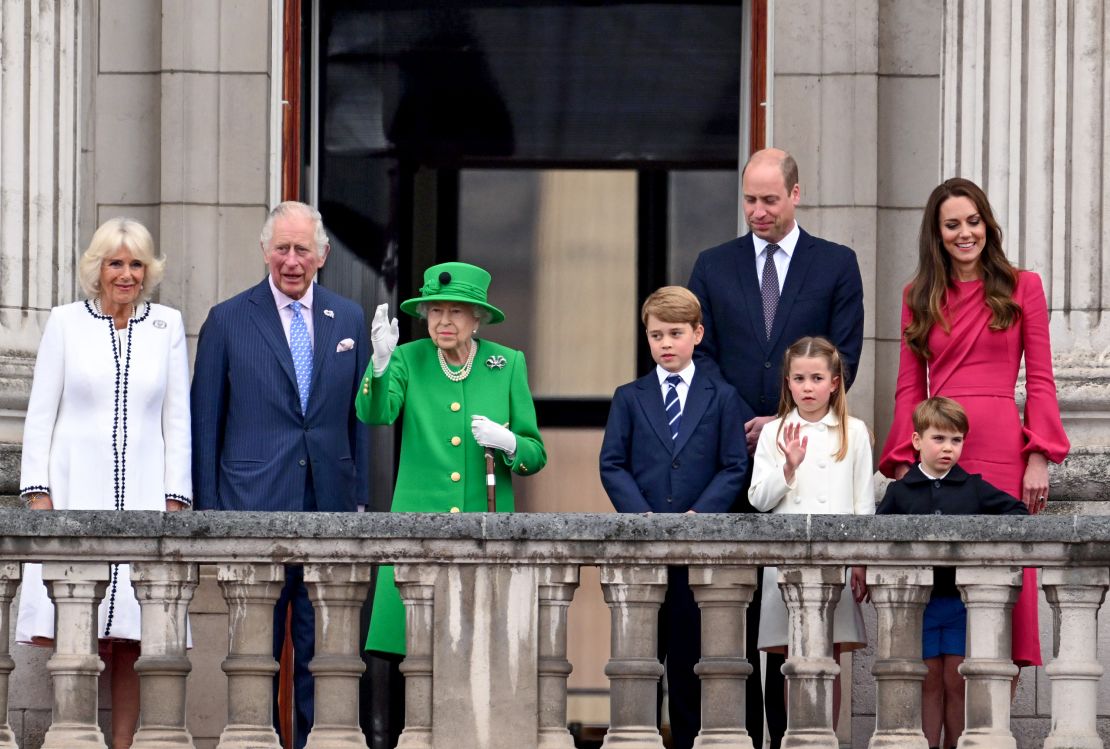 The Queen gives the public a look at the future of the monarchy, standing on the Buckingham Palace balcony with Britain's next three Kings during the Platinum Jubilee celebrations in June. 