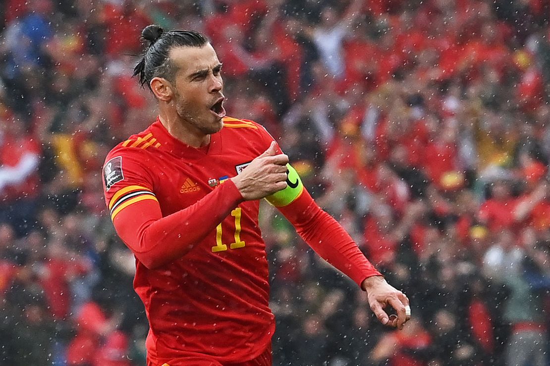 Bale celebrates during Wales' win against Ukraine. 