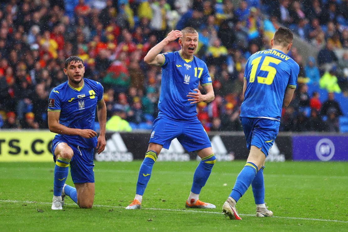 Ukraine's players look on against Wales. 