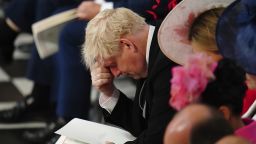 Britain's Prime Minister Boris Johnson at the National Service of Thanksgiving held at St Paul's Cathedral as part of celebrations marking the Platinum Jubilee of Britain's Queen Elizabeth II, in London, Friday, June 3, 2022. (Victoria Jones/Pool photo via AP)