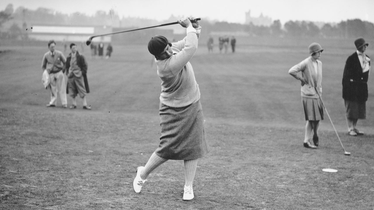 Hollins drives during the second day of the Ladies Open Golf Championship at St Andrews, Scotland, on May 15, 1929. 