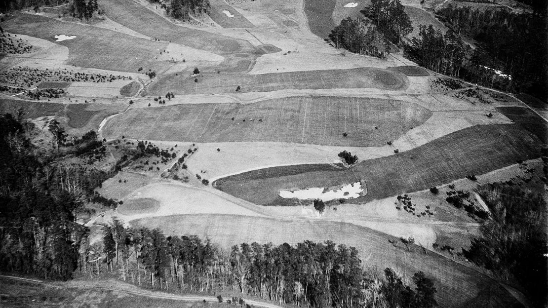An aerial view of the Augusta National Golf course photographed on January 11, 1933.