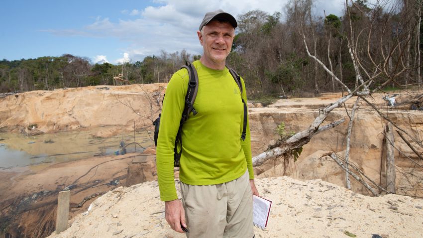 Veteran foreign correspondent Dom Phillips visits in a mine in Roraima State, Brazil, on November 14, 2019. - Phillips went missing while researching a book in the Brazilian Amazon's Javari Valley with respected indigenous expert Bruno Pereira. Pereira, an expert at Brazil's indigenous affairs agency, FUNAI, with deep knowledge of the region, has regularly received threats from loggers and miners trying to invade isolated indigenous groups' land.