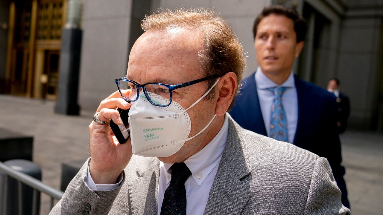 Actor Kevin Spacey leaves court after testifying in a civil lawsuit on May 26, 2022, in New York.