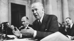 Secretary of State George circa Marshall as he testifies before the Senate Foreign Relations Committee asking them to approve the entire European Recovery Plan, Washington DC, January 9, 1948. (Photo by Underwood Archives/Getty Images)