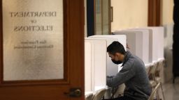 A voter fills out his ballot in a polling station at San Francisco City Hall on June 7, 2022 in San Francisco. California. 