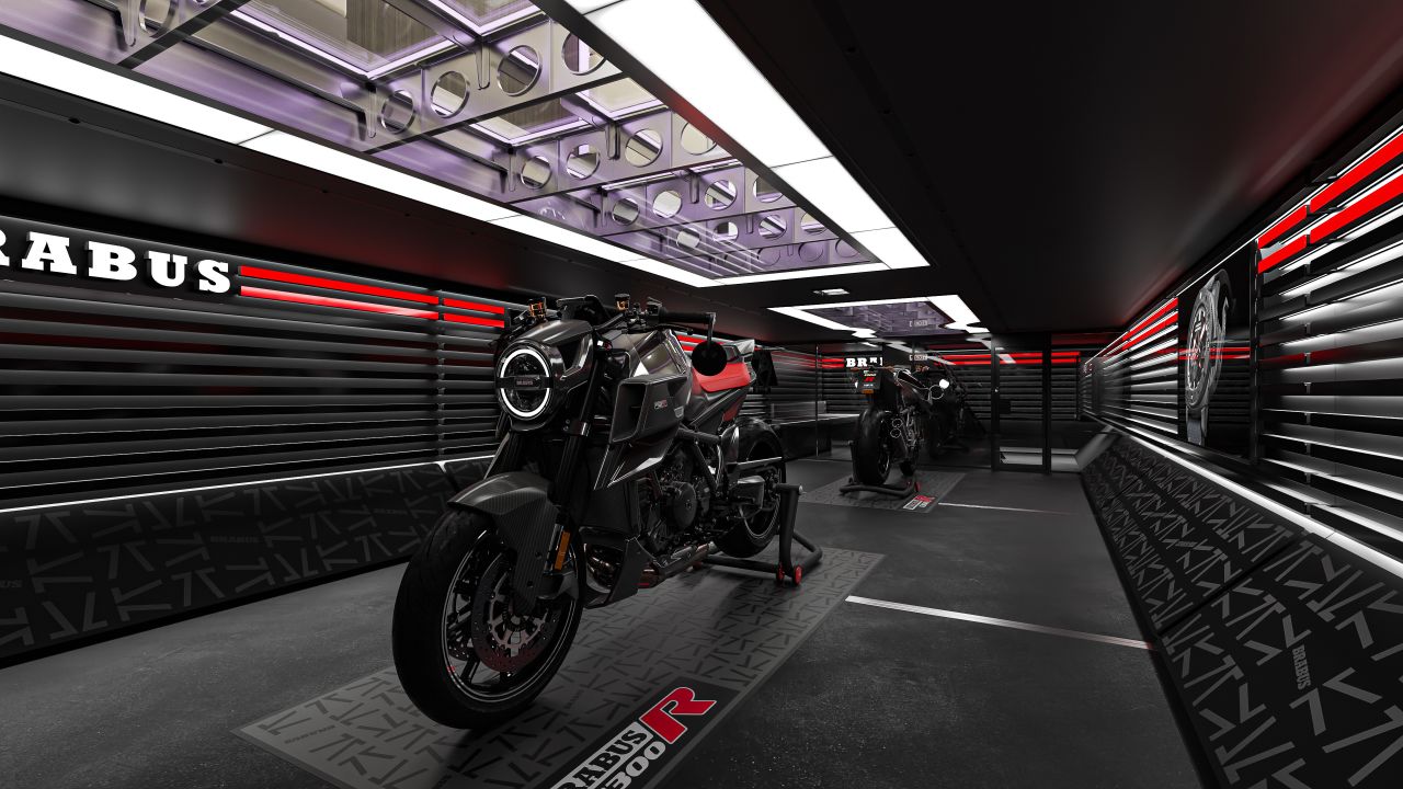 <strong>BRABUS Adventure Lounge: </strong>Gotta have a place to store those toys. The latest addition to the EXPLORER concept is the Adventure Lounge, which features a limited edition BRABUS 1300R motorbike.  