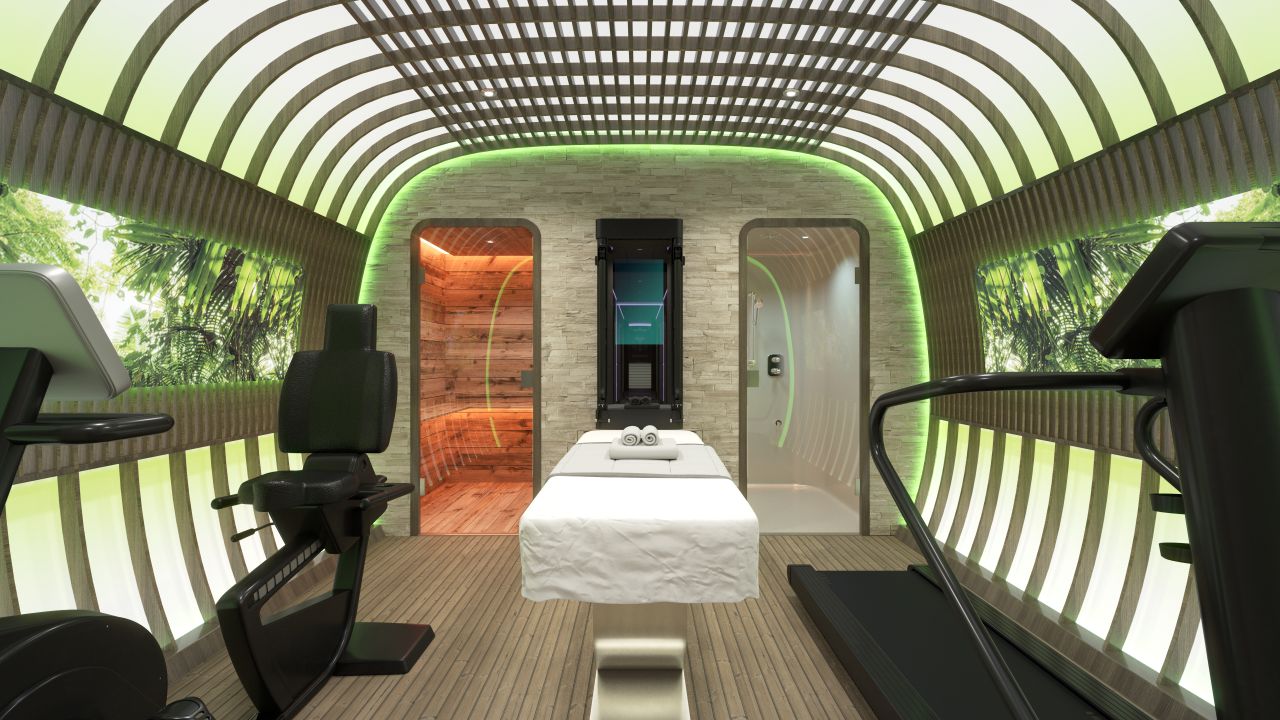 <strong>In-flight self care:</strong> There's also a room with a sauna, steam room and fitness equipment.  