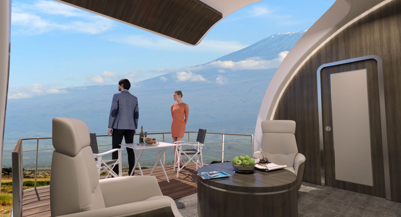 <strong>The terrace: </strong>This artist rendering showcases the EXPLORER terrace. It's designed to sit in the forward fuselage area, at a height of around four meters above the apron.  