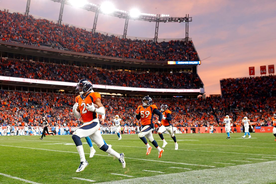 The Denver Broncos face the Los Angeles Chargers at Empower Field at Mile High last November. 