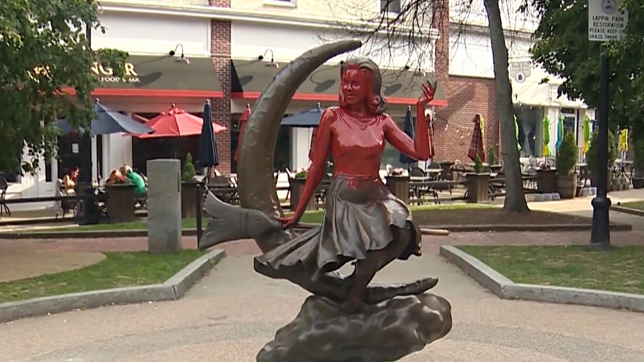 A statue commemorating the 1960s sitcom "Bewitched" was vandalized on Monday, say police in Salem, Massachusetts. 