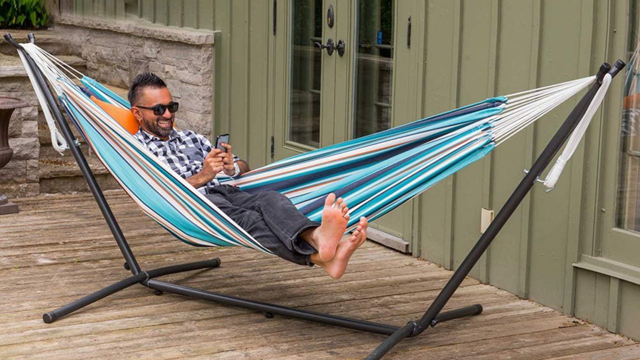 Vivere Double Cotton Hammock With Steel Stand