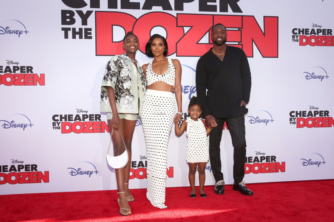 Zaya Wade, Gabrielle Union, Kaavia James Union Wade and Dwyane Wade attend the World Premiere of "Cheaper By the Dozen" at El Capitan Theatre in Hollywood, California on March 16, 2022.