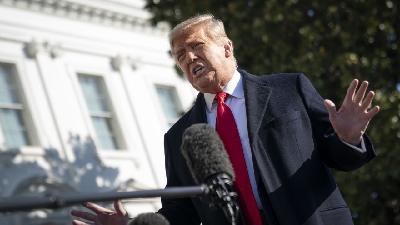 WASHINGTON, DC - JANUARY 12: U.S. President Donald Trump speaks to reporters on the South Lawn of the White House before boarding Marine One on January 12, 2021 in Washington, DC. Following last week's deadly pro-Trump riot at the U.S. Capitol, President Trump is making his first public appearance with a trip to the town of Alamo, Texas to view the construction of the wall along the U.S.-Mexico border. (Photo by Drew Angerer/Getty Images)