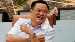 Thailand's Public Health Minister Anutin Charnvirakul after signing a measure that drops cannabis from his ministry's list of controlled drugs. (AP Photo/Sakchai Lalit)