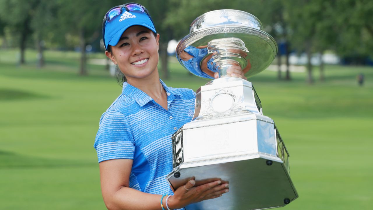 Kang poses with the trophy after winning the 2017 KPMG Women's PGA Championship.