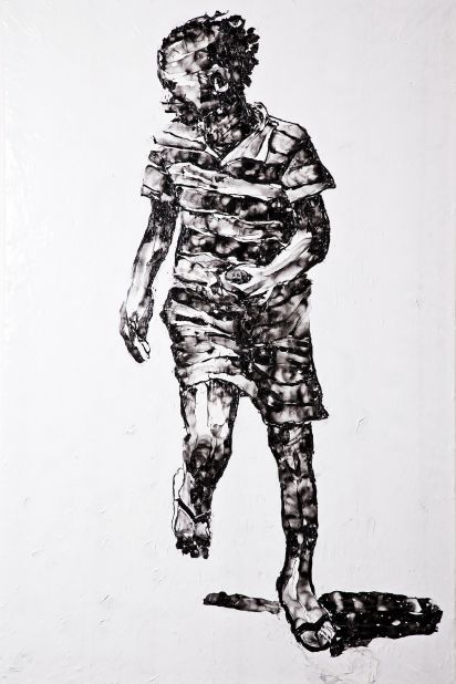 Buthelezi first started creating artworks when he was a child in rural KwaZulu-Natal, South Africa. He sculpted figures of the people and animals he saw around his home. Pictured: "Street Soccer."