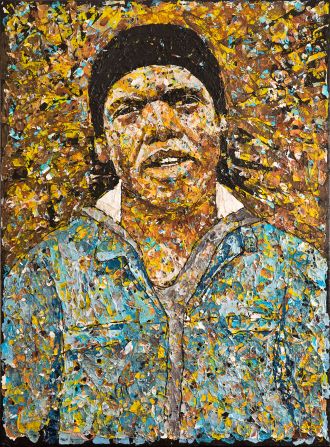 South African Mbongeni Buthelezi makes art using plastic waste. He wants his work to make a statement about the damage plastics cause to the environment. Pictured: 'Self Portrait.'