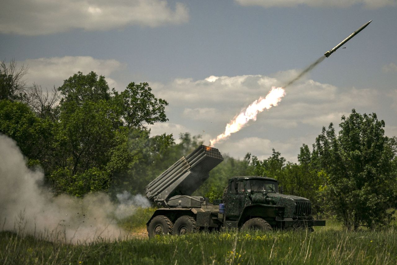 Ukrainian troops fire surface-to-surface rockets from <a target=