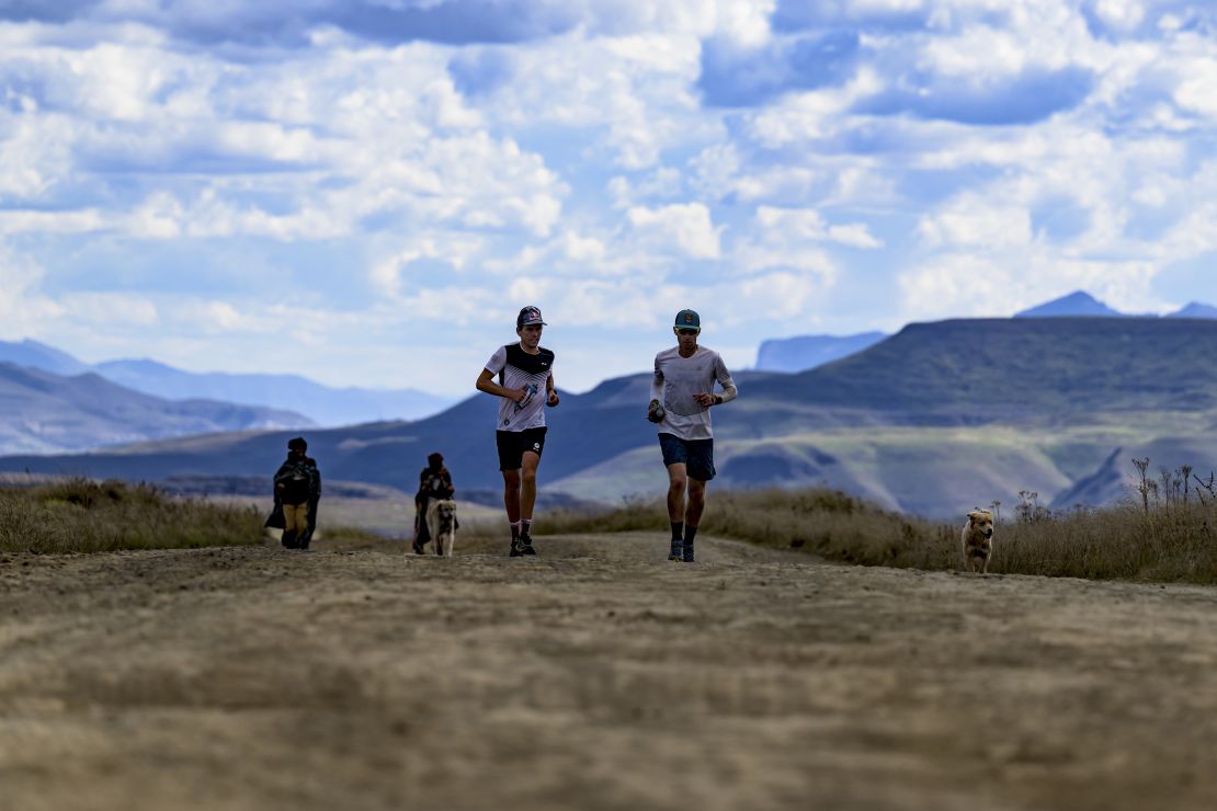 Ryan Sandes (left) and Ryno Griesel (right) during a leg of their Navigate Lesotho run.