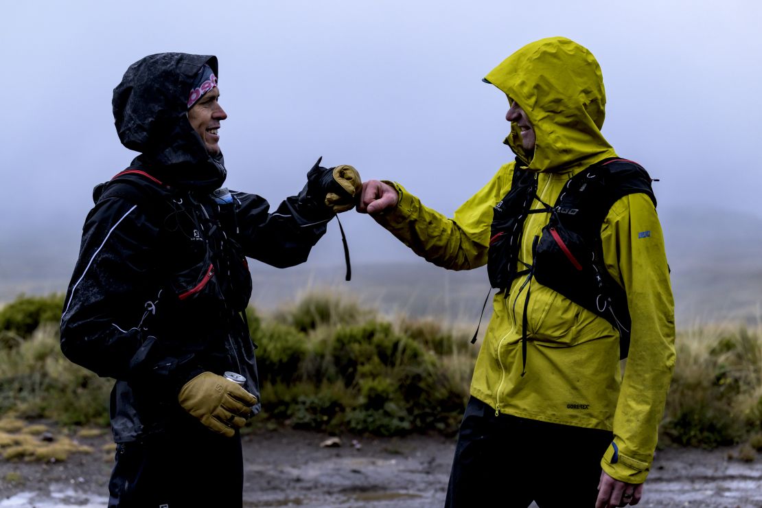 Sandes and Griesel celebrate completing a difficult stretch of their Lesotho journey.