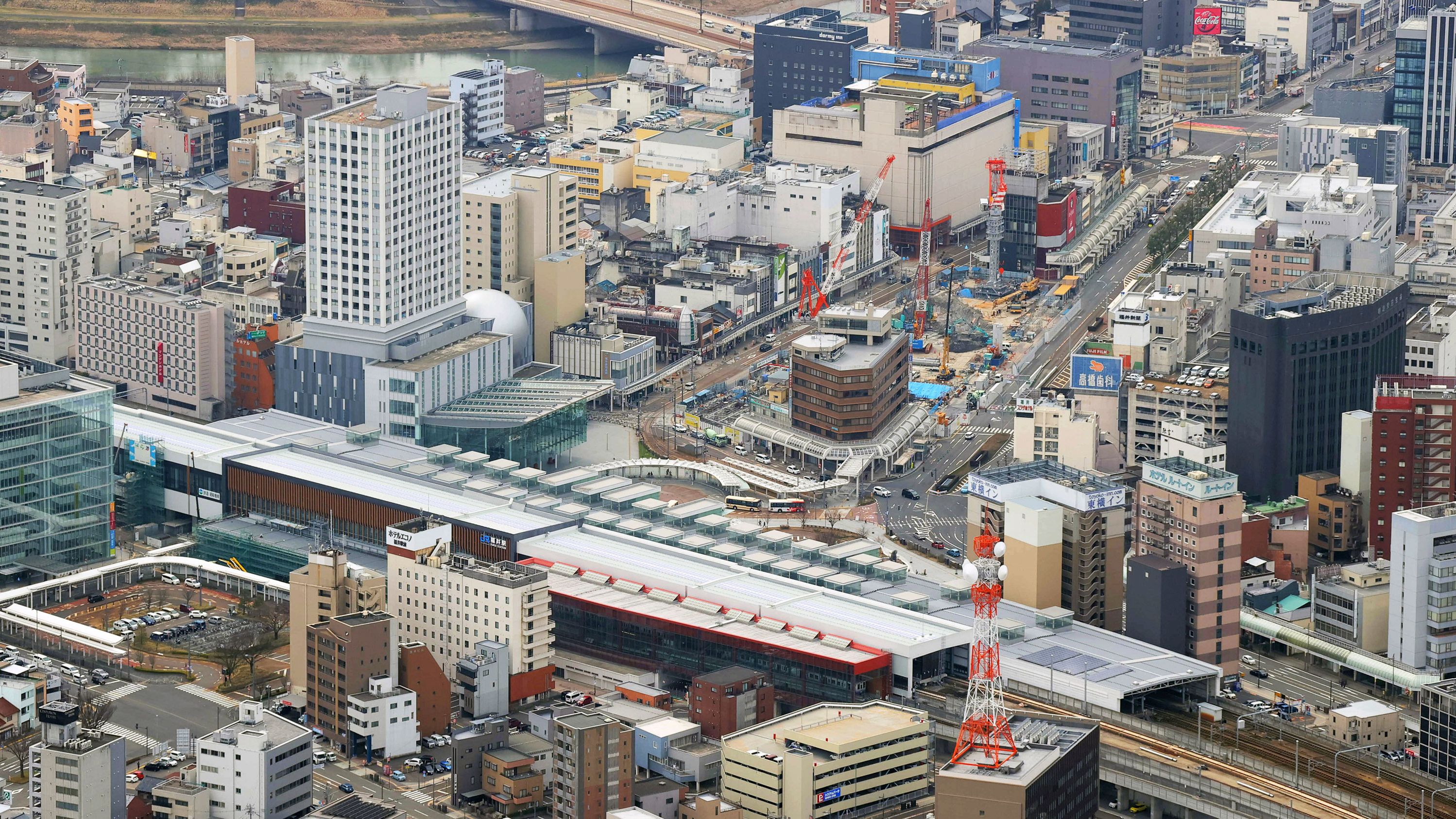 Fukui Station and surrounding area in Fukui City, Fukui Prefecture on March 29, 2022.