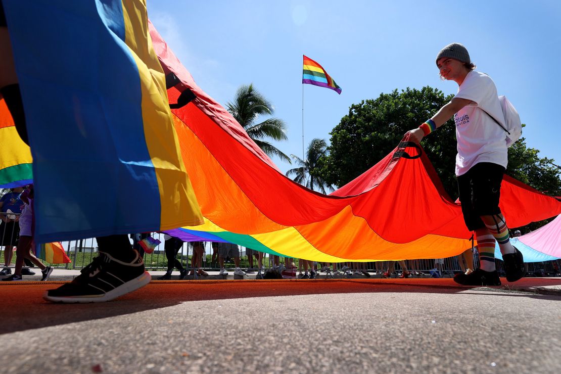 People carry the rainbow flag in Florida's Miami Beach Pride Parade in September.