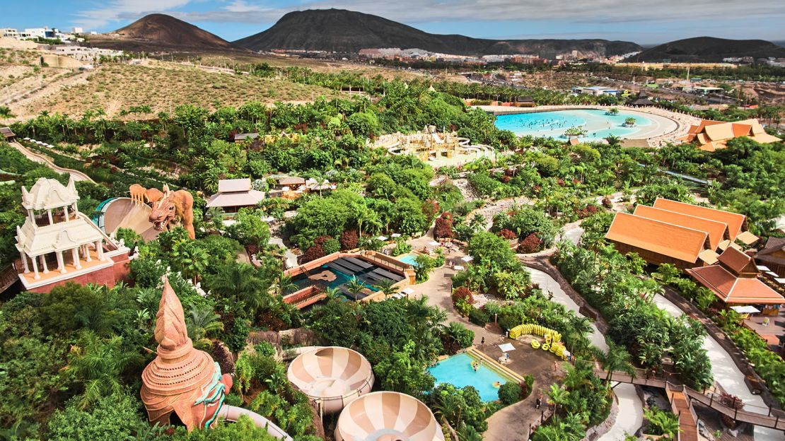 An aerial view of Siam Park on Tenerife, one of Spain's Canary Islands, is shown. 