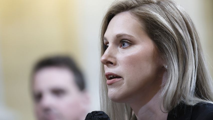 Caroline Edwards, a US Capitol Police officer injured in the Jan. 6 riot, speaks during a hearing of the Select Committee to Investigate the January 6th Attack on the US Capitol in Washington, D.C., US, on Thursday, June 9, 2022. A year and a half after a violent mob of Trump supporters stormed the US Capitol to block the transfer of presidential power, lawmakers are ready to show the country what their investigation reveals about how it all happened. Photographer: Ting Shen/Bloomberg via Getty Images