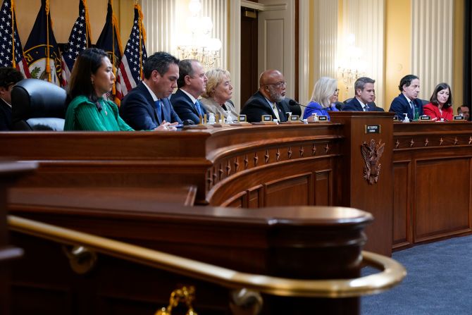 The House select committee is seated at the start of the hearing on June 9.