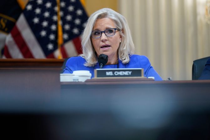 Cheney gives her opening remarks on June 9. Cheney said former President Trump <a href="https://www.cnn.com/politics/live-news/january-6-hearings-june-9/h_dcbf0bf294b02ac1c09c943b7958b17e" target="_blank">had a "sophisticated seven-part plan"</a> to overturn the presidential election over the course of several months. "On the morning of January 6th, President Donald Trump's intention was to remain president of the United States, despite the lawful outcome of the 2020 election and in violation of his Constitutional obligation to relinquish power," said Cheney, a Republican from Wyoming.
