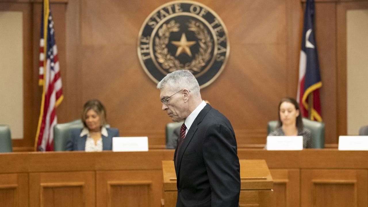 Steve McCraw, Director of the Texas Department of Public Safety, arrives at a meeting of the House Investigative Committee on the Robb Elementary School shooting.