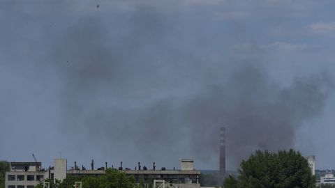 Black smoke rises in Kharkiv, eastern Ukraine, on June 9, 2022, amid Russia's invasion of the country. 