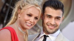 Britney Spears and Sam Asghari attend Sony Pictures' "Once Upon a Time ... in Hollywood" premiere in Los Angeles on July 22, 2019. 