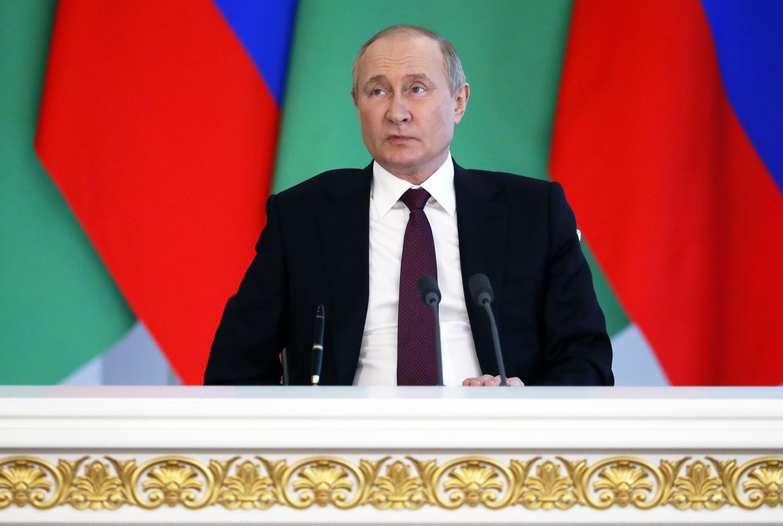 Russian President Vladimir Putin attends a joint press conference with President of Turkmenistan Serdar Berdimuhamedow following their meeting in Moscow, Russia, June 10, 2022. 