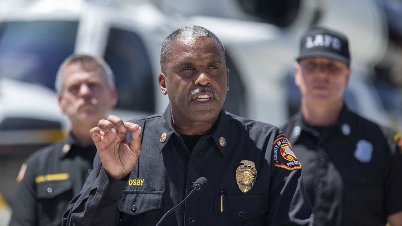 Los Angeles County Fire Chief Daryl L. Osby speaks to reporters.