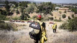 ANAHEIM, CA - June 01: Generic photo of Cal Fire firefighters on hillside during training at Deer Canyon Park in Anaheim, CA on Wednesday, June 1, 2022. (Photo by Paul Bersebach/MediaNews Group/Orange County Register via Getty Images)