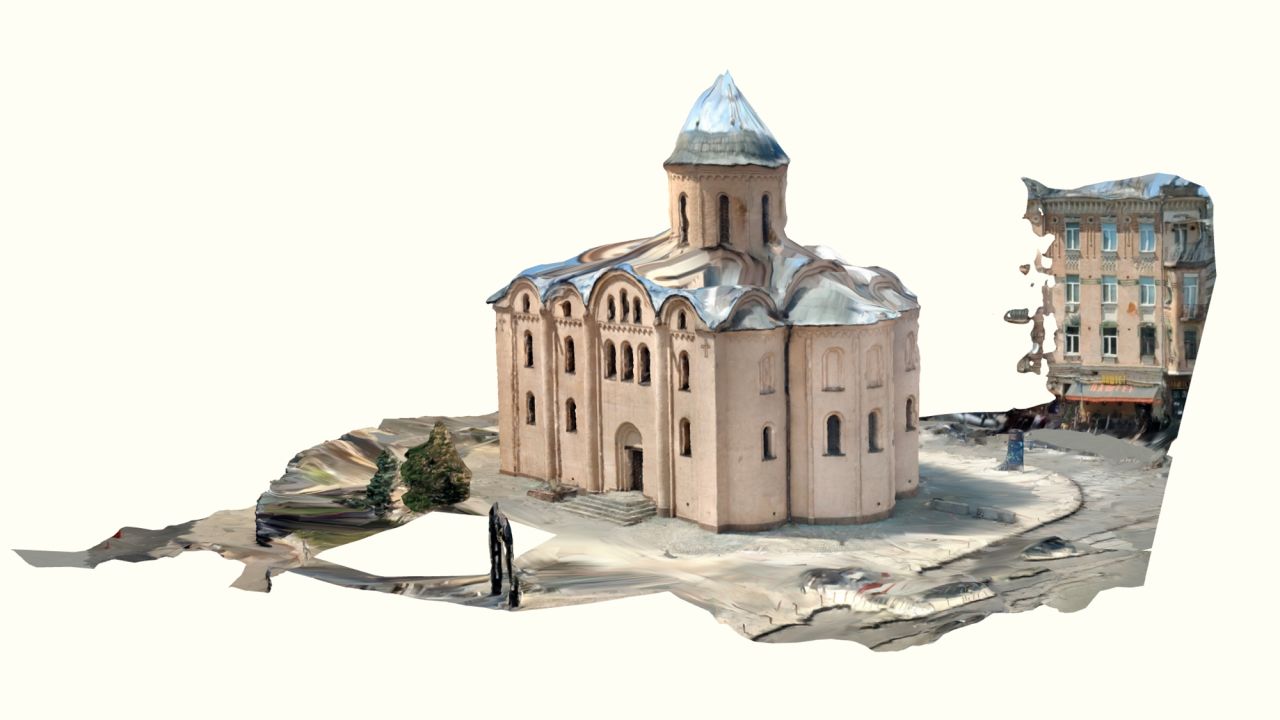 Kamynin made a 3D scan of the Church of the Assumption of the Virgin Pirogoshcha, an Orthodox cathedral in Kyiv, originally built in 1132.
