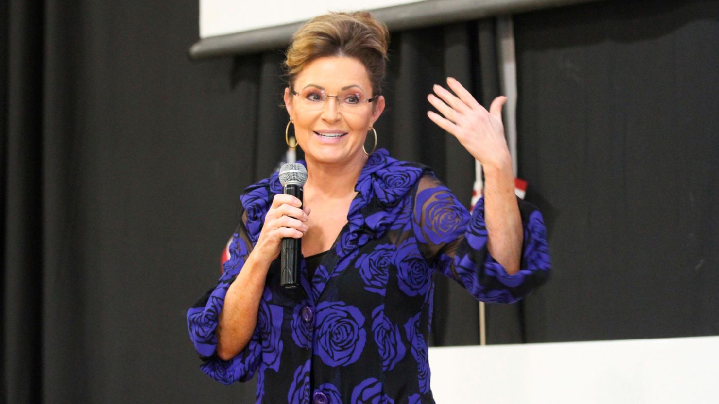 Sarah Palin, a Republican seeking the sole US  House seat in Alaska, addresses supporters on June 2, 2022, in Anchorage, Alaska.
