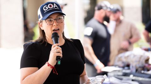 Annie Black, a GOP candidate for the House, speaks at a rally at the Pro Gun Club near Boulder City, Nevada, on May 28, 2022.