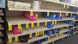 A photo of empty tampon shelves at a CVS in Indiana taken during the week of 05/29 -06/04.