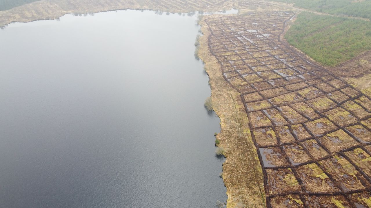 Northern Ireland Water is already implementing cell bunding elsewhere. At Lough Bradan, a lake that's a source of drinking water, trees planted on peatland have been felled along the reservoir's western shore and bunding installed.