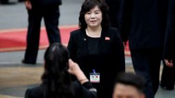 Hyon Song Wol, head of the North Korean Samjiyon art troupe takes a photo of Vice Minister of Foreign Affairs Choe Son-Hui (C) ahead of the welcoming ceremony of North Korea's leader Kim Jong Un (not pictured) at the Presidential Palace in Hanoi, Vietnam March 1, 2019. Luong Thai Linh/Pool via REUTERS