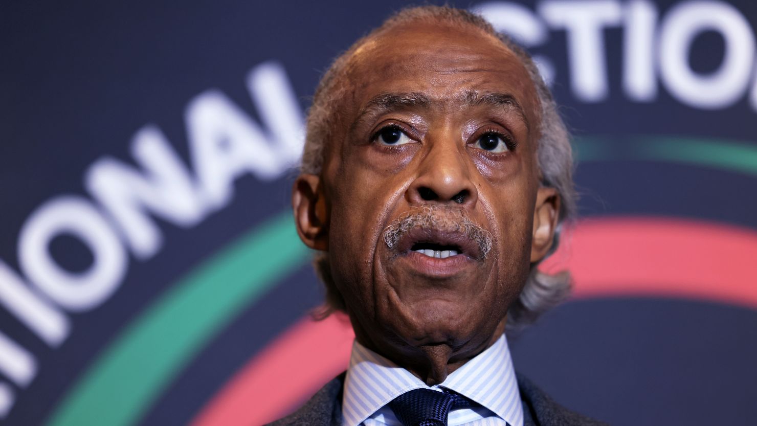 Rev. Al Sharpton, founder and President of National Action Network speaks during a press conference at the Times Square Sheraton hotel on April 6, 2022, in New York City. (Getty Images)
