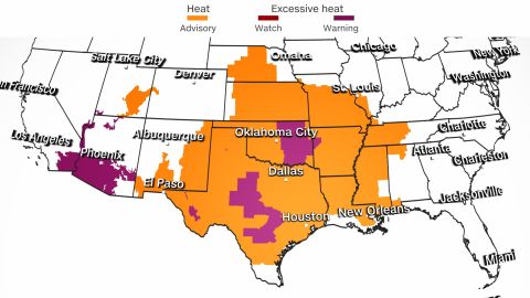 Heat alerts are in place for more than 65 million people from California to Tennessee on Sunday.