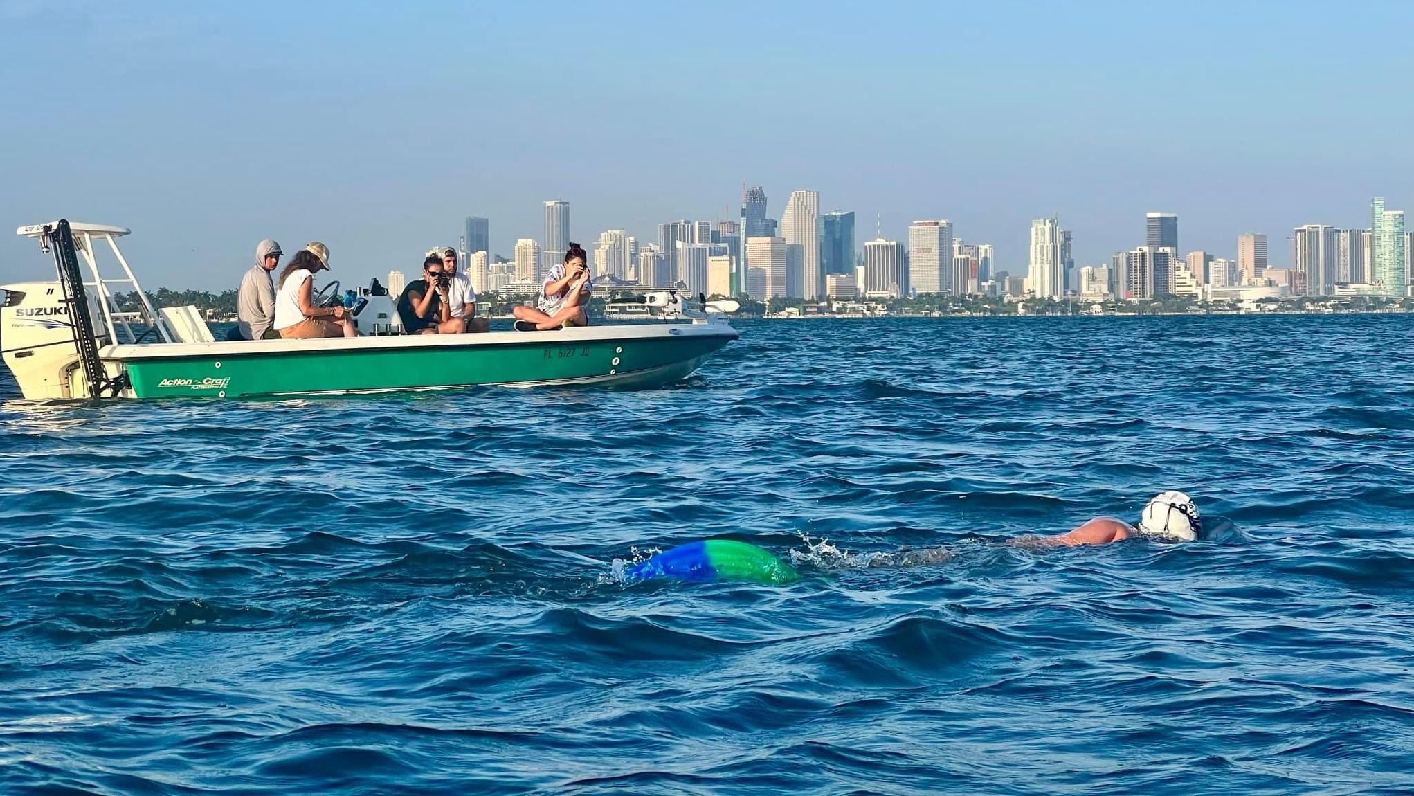 During her swim, Liivand collected trash found in the ocean.