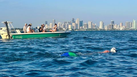 During her swim, Liivand collected trash found in the ocean.
