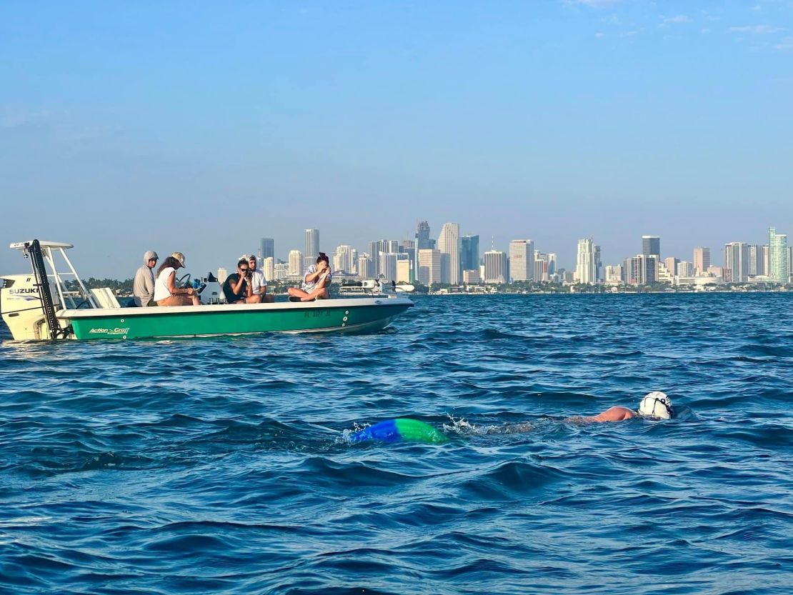 During her swim, Liivand collected trash found in the ocean.